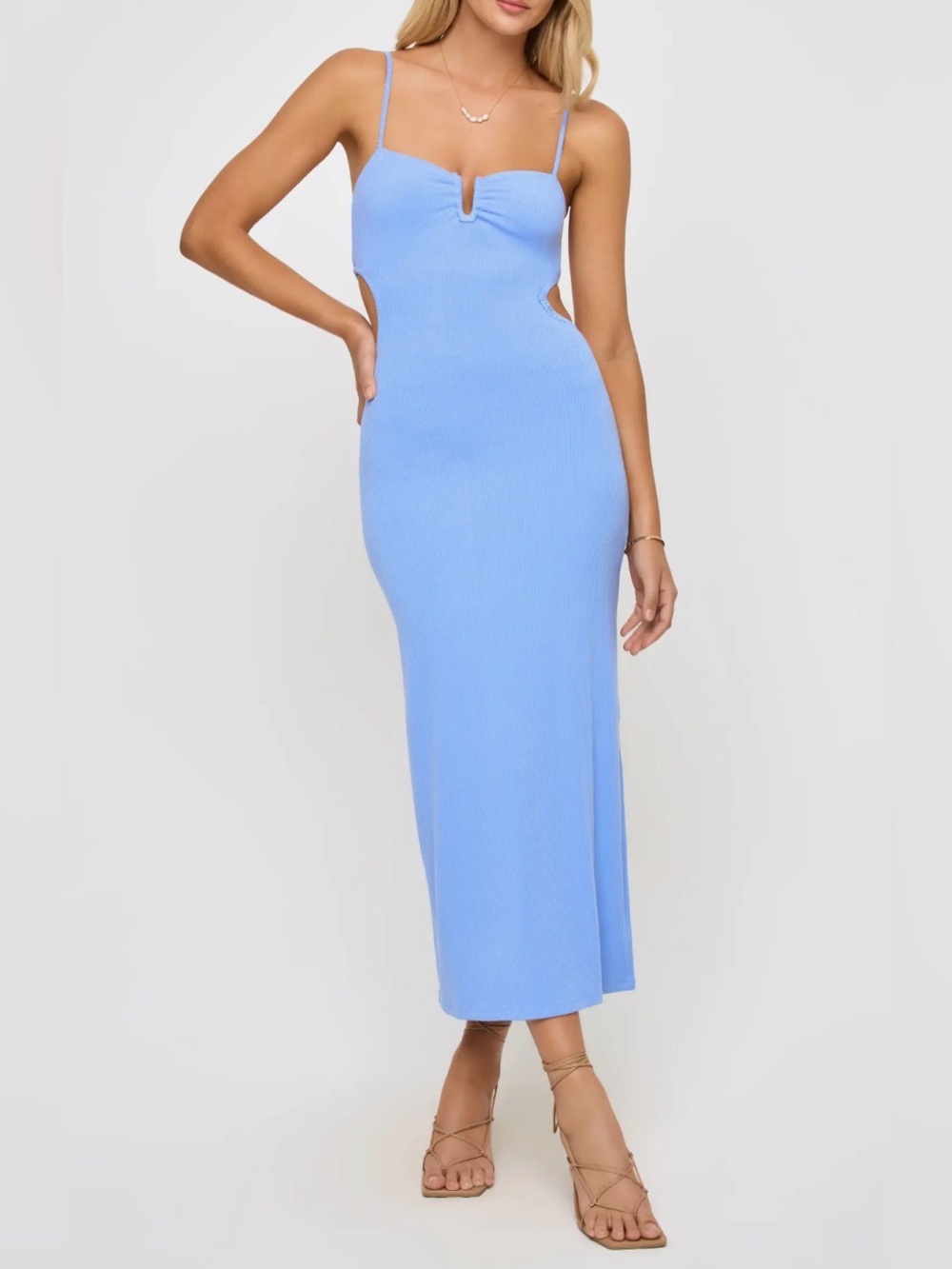 NWT - L*Space Cameron Cutout Rib Midi Dress - Peri Blue - Size Large - MSRP $139